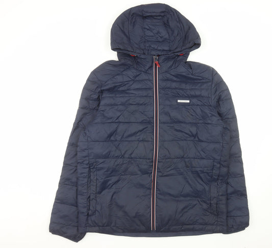 Jack & Jones Men's Blue XL Puffer Jacket Hooded Nylon Winter Coat