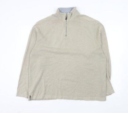 Marks and Spencer Men's Beige XL 1/4 Zip Pullover Sweatshirt