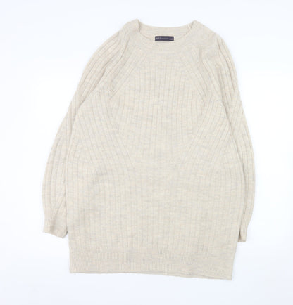 Marks and Spencer Women’s Beige Long Sleeve Ribbed Knit Pullover Jumper M