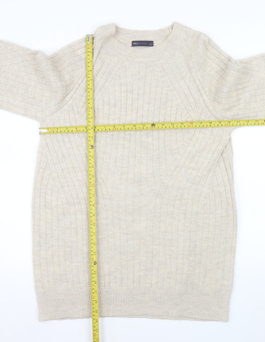 Marks and Spencer Women’s Beige Long Sleeve Ribbed Knit Pullover Jumper M