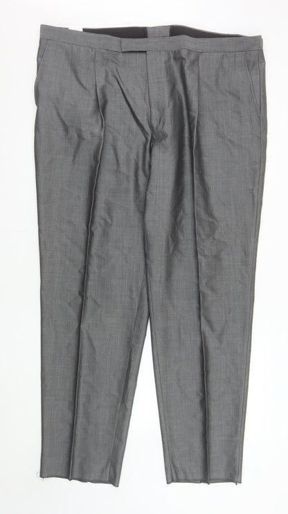 Torre Men's Grey Wool Blend Pleated Dress Trousers 46R