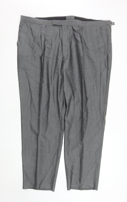 Torre Men's Grey Wool Blend Pleated Dress Trousers UK 46S