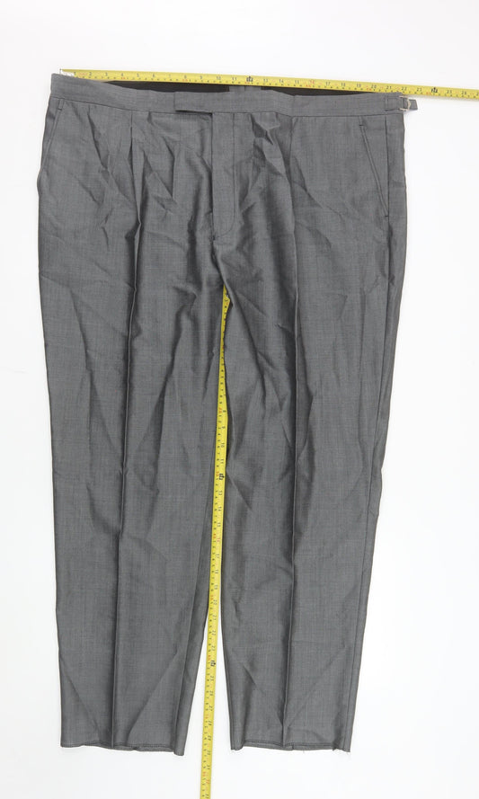Torre Men's Grey Wool Blend Pleated Dress Trousers UK 46S