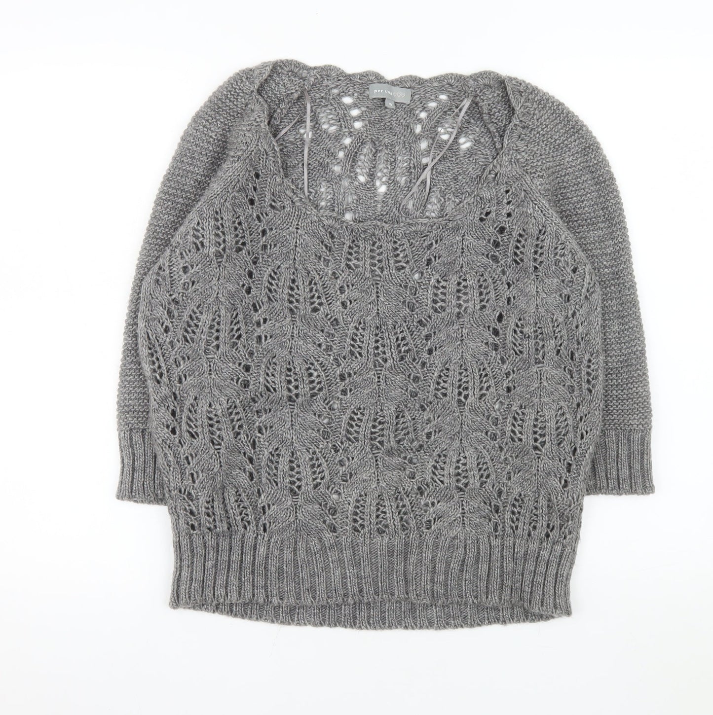Marks and Spencer Per Una Women Grey Knit Short Sleeve Scoop Neck Jumper M