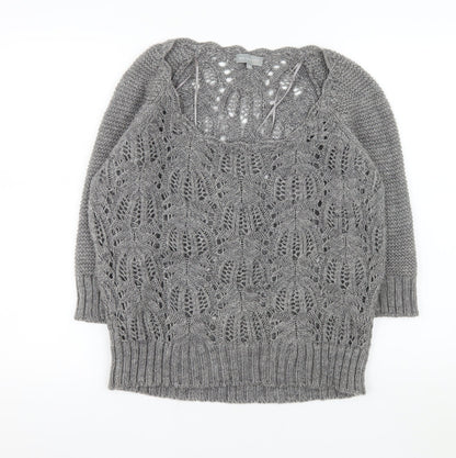 Marks and Spencer Per Una Women Grey Knit Short Sleeve Scoop Neck Jumper M
