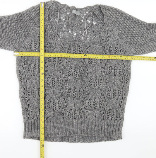 Marks and Spencer Per Una Women Grey Knit Short Sleeve Scoop Neck Jumper M
