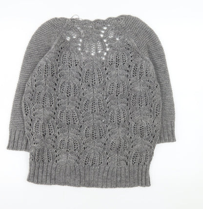 Marks and Spencer Per Una Women Grey Knit Short Sleeve Scoop Neck Jumper M