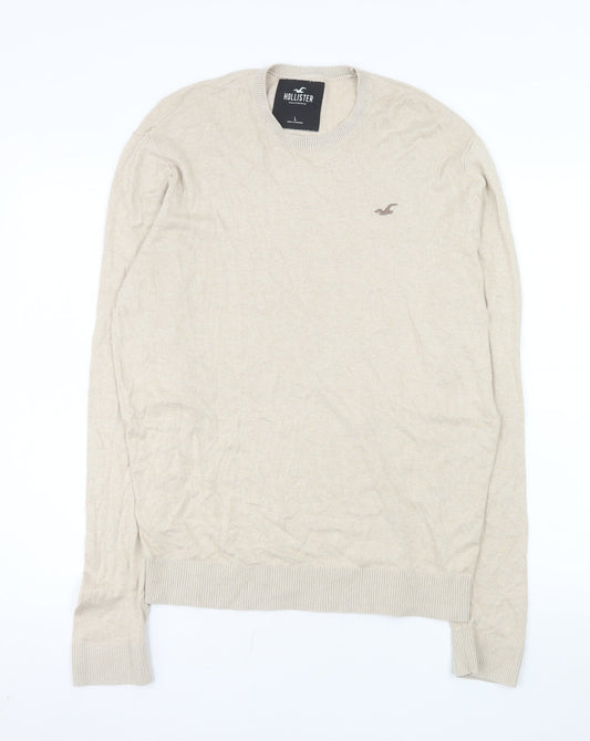 Hollister Men's Beige Cotton Crew Neck Pullover Jumper L