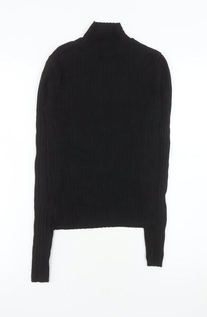 Pull&Bear Women's Black Slim Fit High Neck Long Sleeve Knit Top Size S