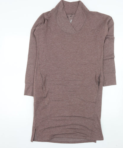 Cuddl Duds Women Brown S Shift Knee Length Long Sleeve Cowl Neck Dress