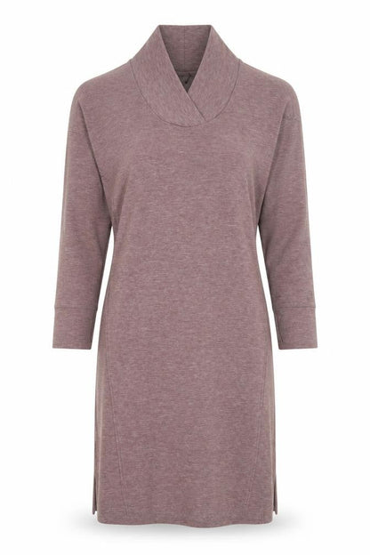 Cuddl Duds Women Brown S Shift Knee Length Long Sleeve Cowl Neck Dress