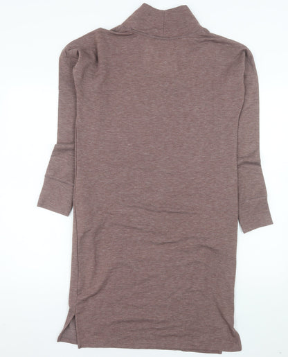 Cuddl Duds Women Brown S Shift Knee Length Long Sleeve Cowl Neck Dress