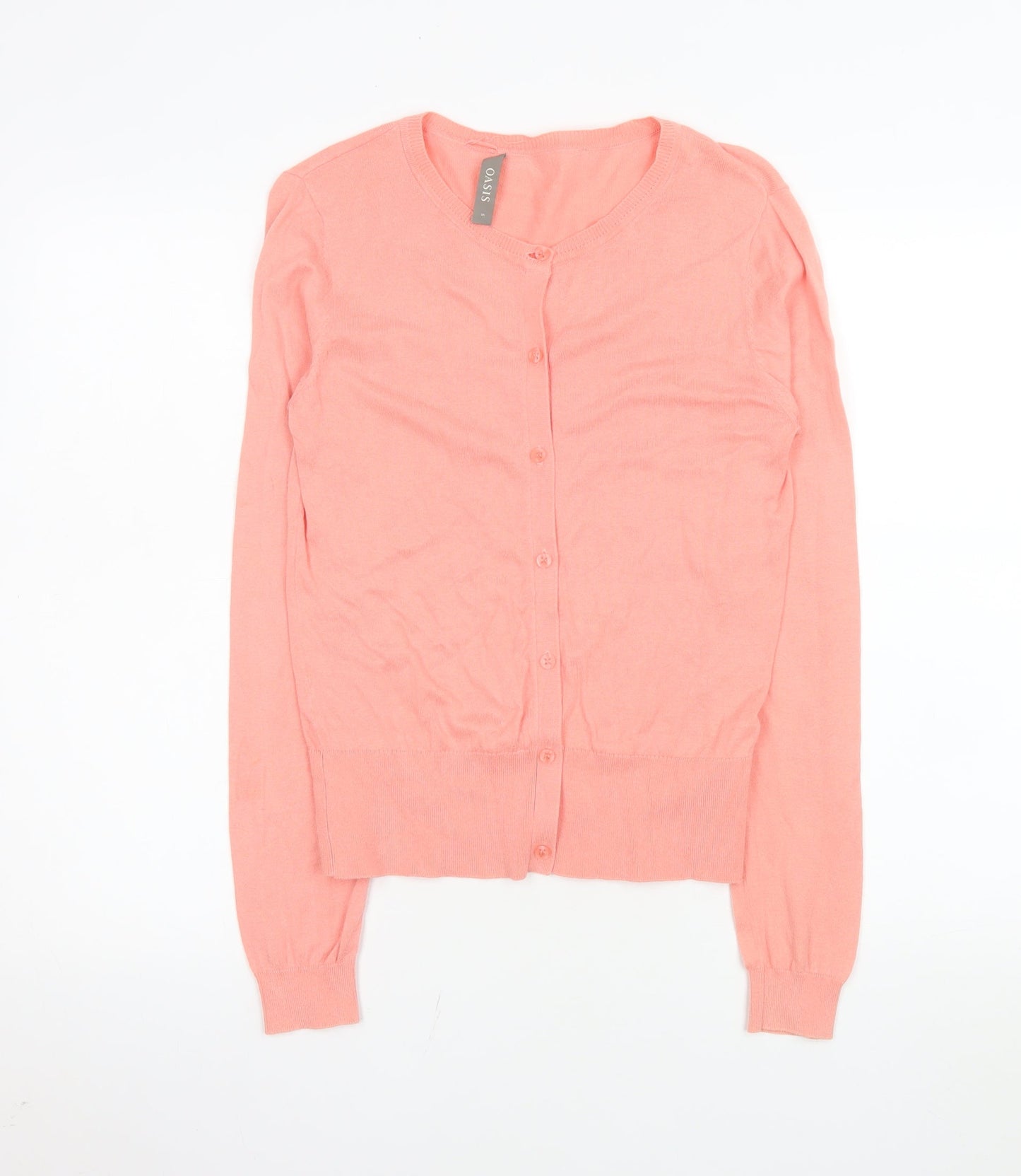 Oasis Women Pink Cotton Crew Neck Button Cardigan Size 10