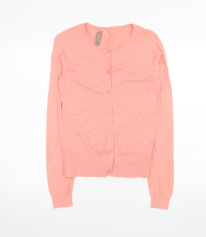 Oasis Women Pink Cotton Crew Neck Button Cardigan Size 10