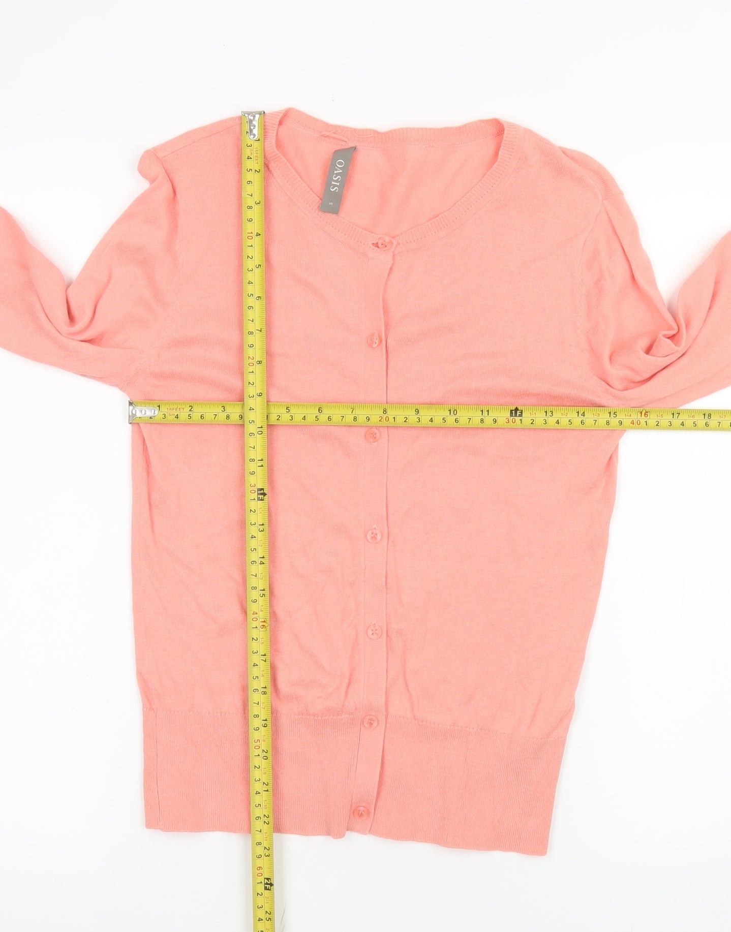 Oasis Women Pink Cotton Crew Neck Button Cardigan Size 10
