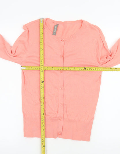 Oasis Women Pink Cotton Crew Neck Button Cardigan Size 10