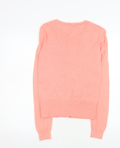 Oasis Women Pink Cotton Crew Neck Button Cardigan Size 10