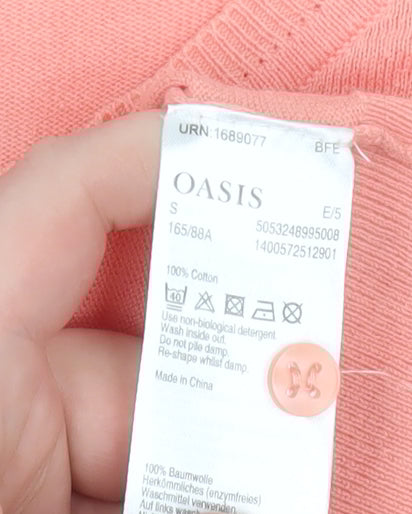 Oasis Women Pink Cotton Crew Neck Button Cardigan Size 10