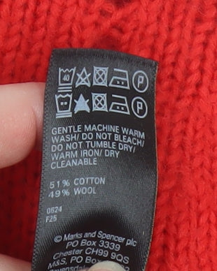 Marks and Spencer Women's Red Wool Blend Crew Neck Jumper Size S