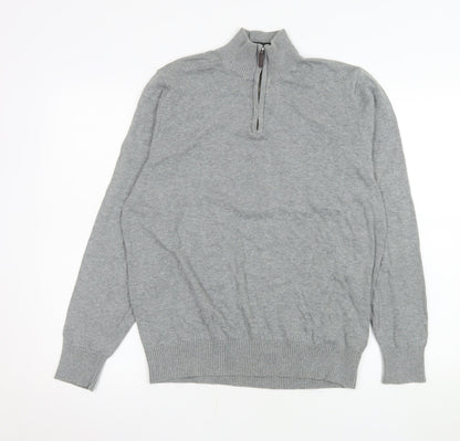 Marks and Spencer Men's Grey Cotton 1/4 Zip Sweatshirt Medium