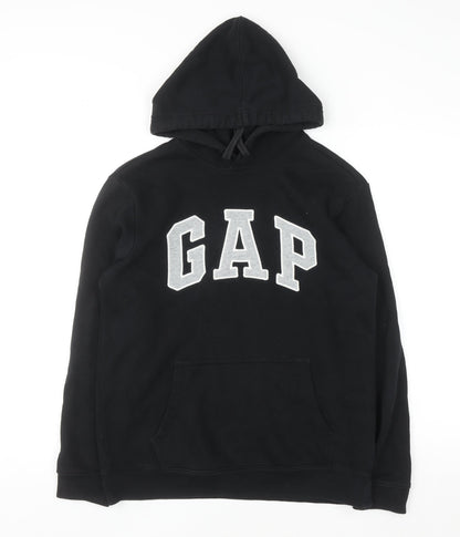 GAP Womens Black XS Pullover Hoodie Cotton Blend Logo Sweatshirt
