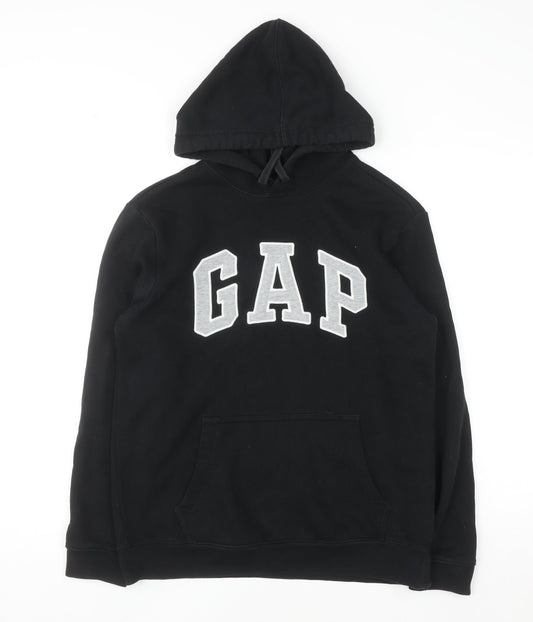 GAP Womens Black XS Pullover Hoodie Cotton Blend Logo Sweatshirt