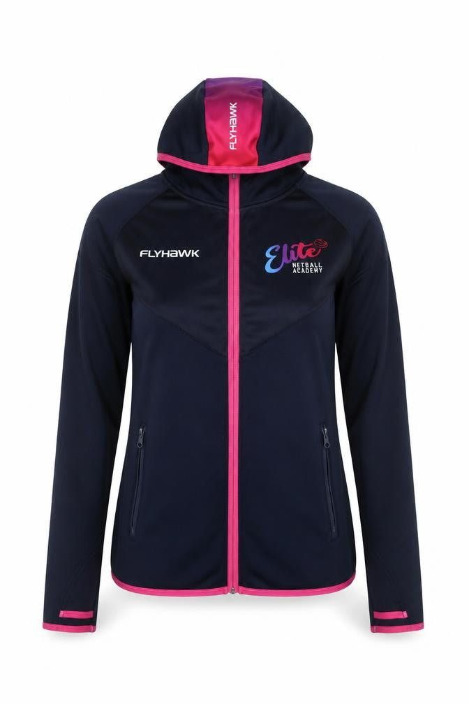 Flyhawk Womens Blue Track Jacket Size 12 Hooded Full Zip Netball Activewear