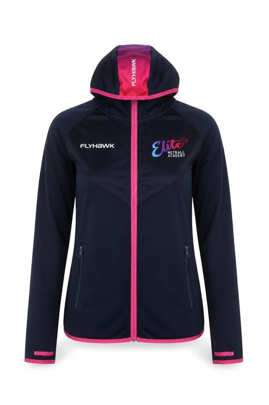 Flyhawk Womens Blue Track Jacket Size 12 Hooded Full Zip Netball Activewear