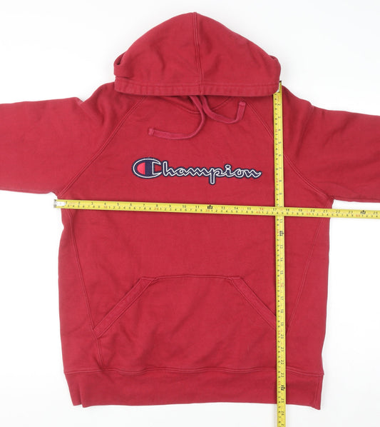 Champion Men's Red Pullover Hoodie L Logo Embroidered Sportswear