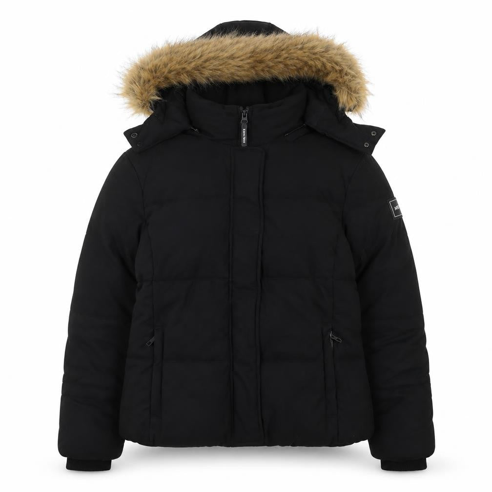 Jack Wills Women's Black Faux Fur Hooded Puffer Jacket UK 12