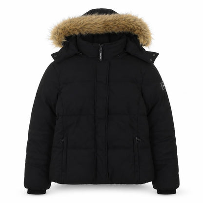 Jack Wills Women's Black Faux Fur Hooded Puffer Jacket UK 12