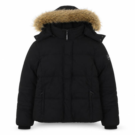 Jack Wills Women's Black Faux Fur Hooded Puffer Jacket UK 12