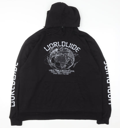 PrettyLittleThing Women Black Size 20 Pullover Hoodie Worldwide Graphic