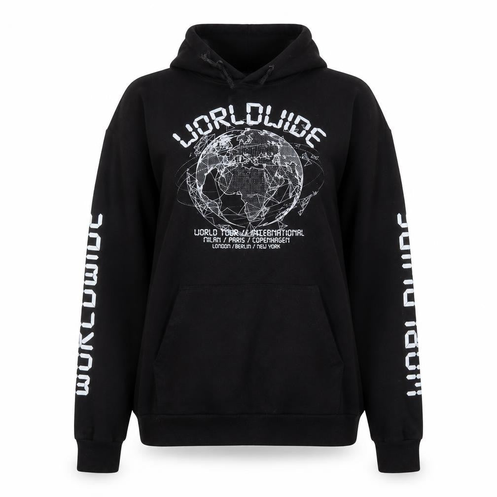 PRETTYLITTLETHING Women Black Size 20 Pullover Hoodie Worldwide Graphic