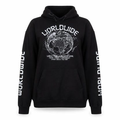 PRETTYLITTLETHING Women Black Size 20 Pullover Hoodie Worldwide Graphic