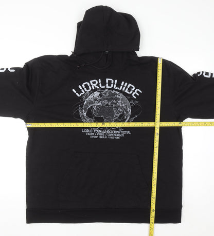 PrettyLittleThing Women Black Size 20 Pullover Hoodie Worldwide Graphic