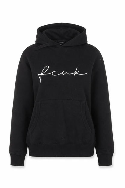 FCUK Womens Black Medium Pullover Hoodie Cotton Blend Logo Design