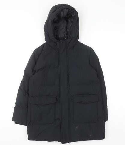 Uniqlo Boys Black 7-8 Years Hooded Puffer Jacket Winter Coat