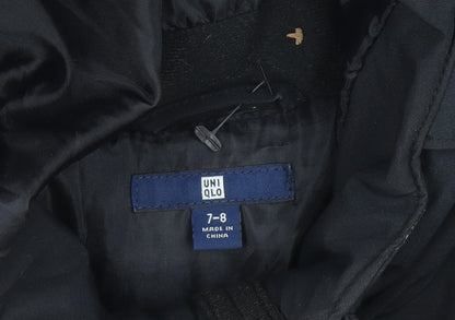 Uniqlo Boys Black 7-8 Years Hooded Puffer Jacket Winter Coat