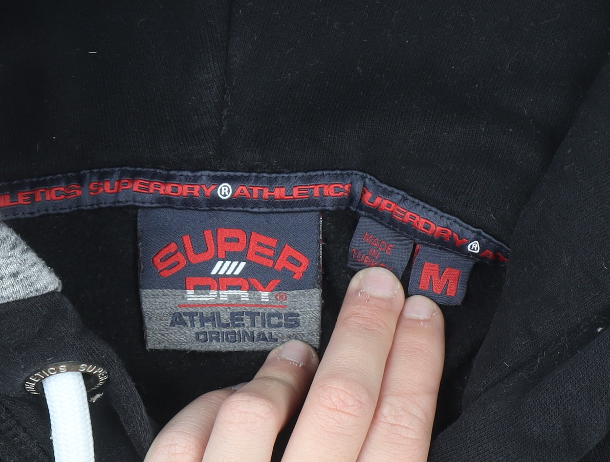 Superdry Men's Black Graphic Pullover Hoodie M Regular Fleece Athletic