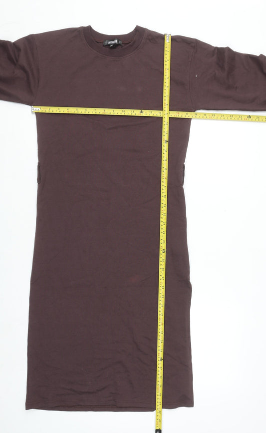 Missguided Women Brown Size 6 Long Sleeve T-Shirt Dress