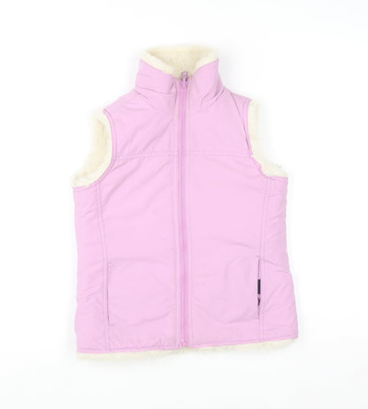 GAP Girls Pink Faux Fur Lined Bodywarmer 8-9 Years Sleeveless Zip Waistcoat