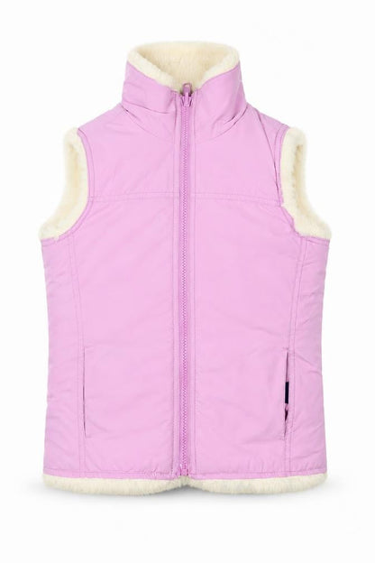 GAP Girls Pink Faux Fur Lined Bodywarmer 8-9 Years Sleeveless Zip Waistcoat