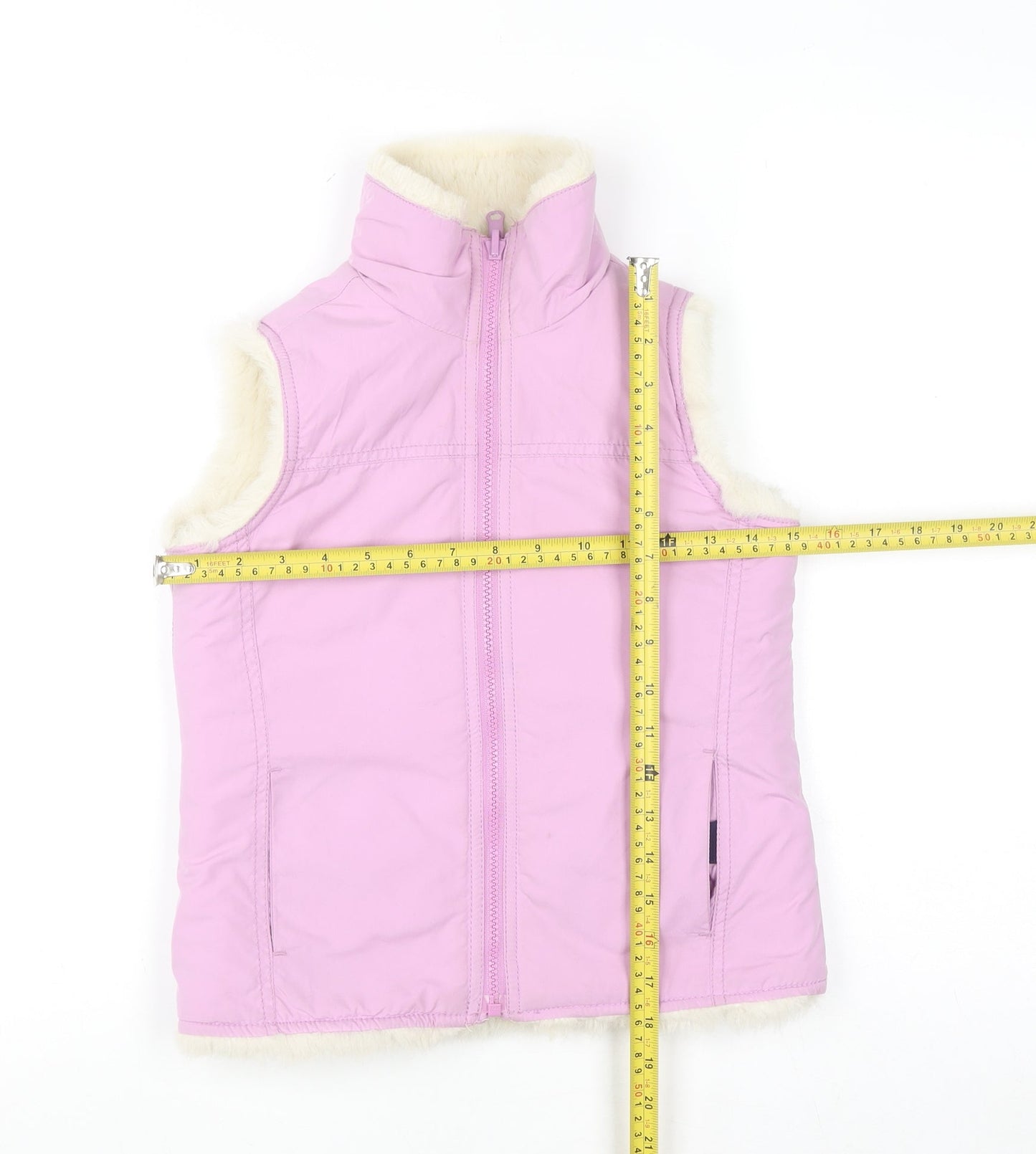 GAP Girls Pink Faux Fur Lined Bodywarmer 8-9 Years Sleeveless Zip Waistcoat