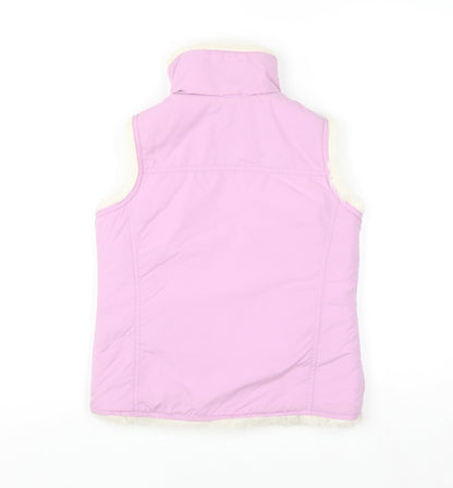 GAP Girls Pink Faux Fur Lined Bodywarmer 8-9 Years Sleeveless Zip Waistcoat