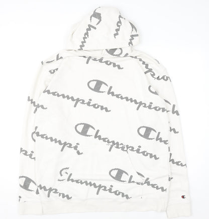 Champion Men's White XL Pullover Hoodie with All Over Logo Print