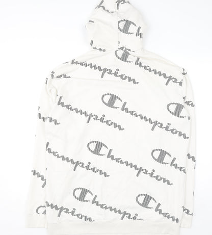 Champion Men's White XL Pullover Hoodie with All Over Logo Print