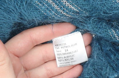 Mandi Women’s Blue Fuzzy Striped Pullover Jumper Size 14