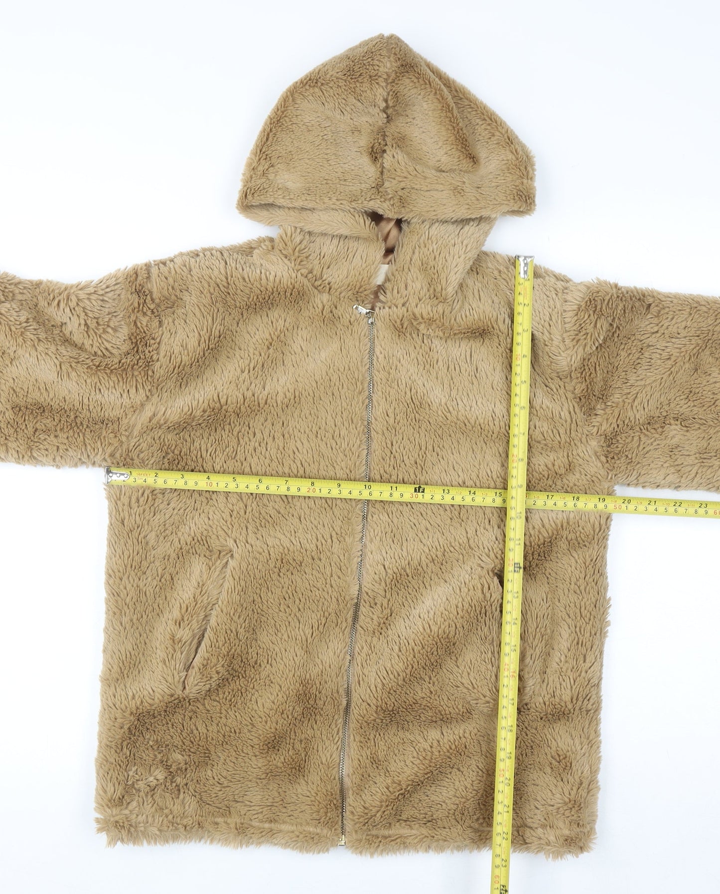 Urban Nation Womens Beige Hooded Faux Fur Fleece Jacket Size S