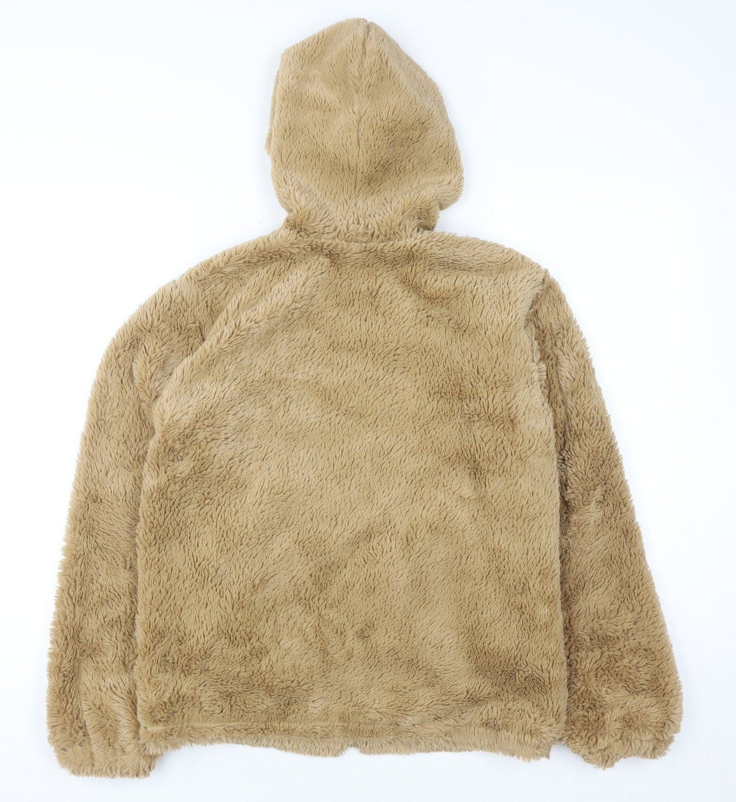 Urban Nation Womens Beige Hooded Faux Fur Fleece Jacket Size S